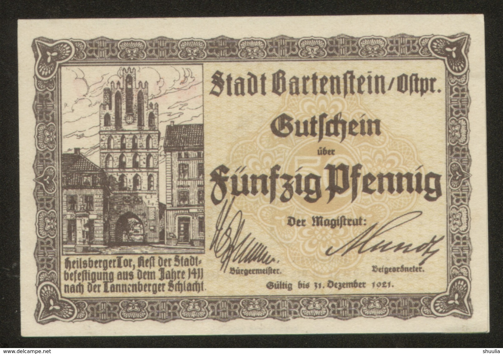 Notgeld  Bartenstein 50 Pf 1921 - [11] Lokale Uitgaven