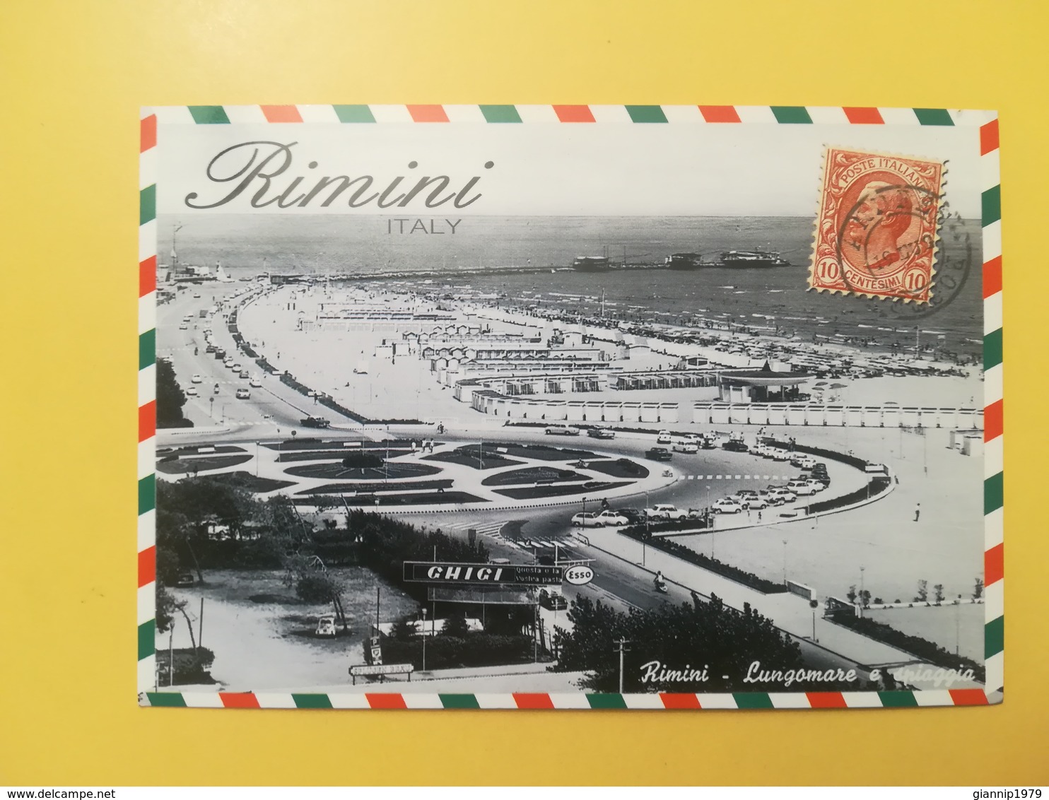 CARTOLINA POSTCARD ITALIA ITALY NUOVA RIMINI LUNGOMARE E SPIAGGIA IN FOTO D' EPOCA - Rimini