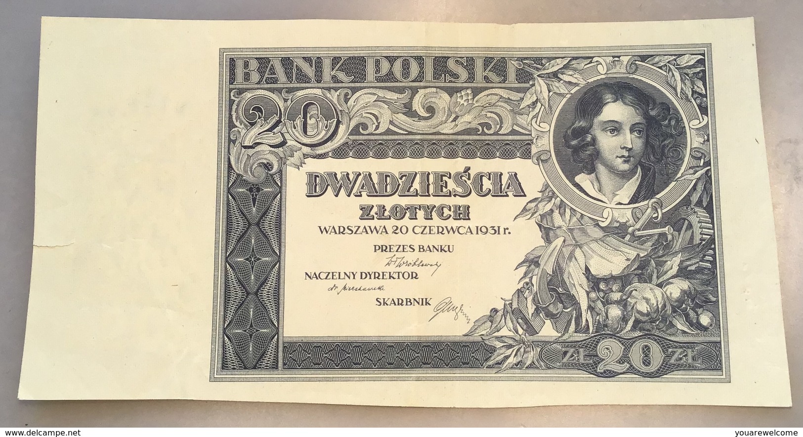 Poland 1931 20 Zlotych Uniface Proof Banknote P.73 „BANK POLSKI“ (Pologne Polen Billet Geldschein - Pologne