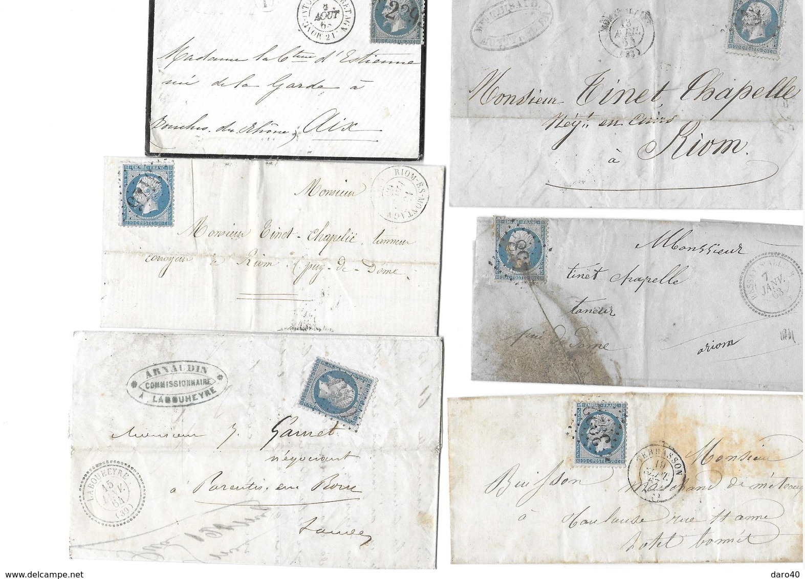 Lot De 15 Lettres Bien Type Napoléon , Cérès Et Une Taxé 1859 à 1873 - 1849-1876: Période Classique