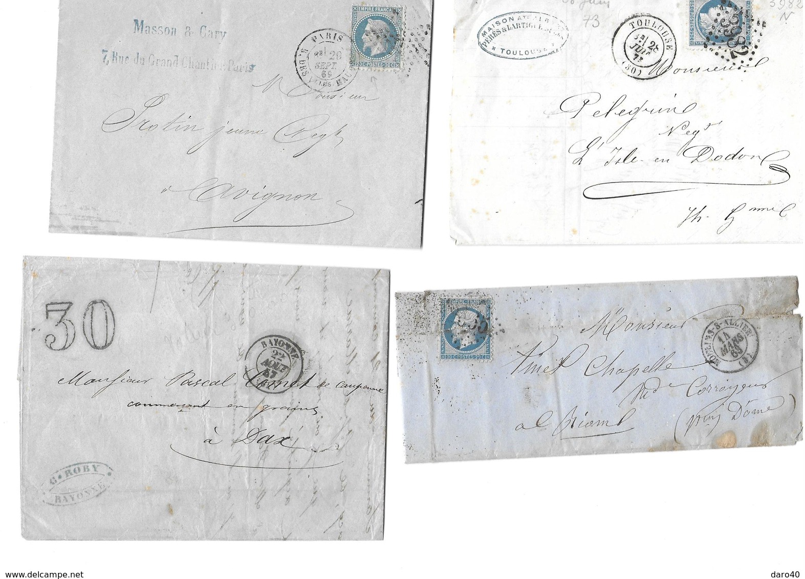 Lot De 15 Lettres Bien Type Napoléon , Cérès Et Une Taxé 1859 à 1873 - 1849-1876: Période Classique