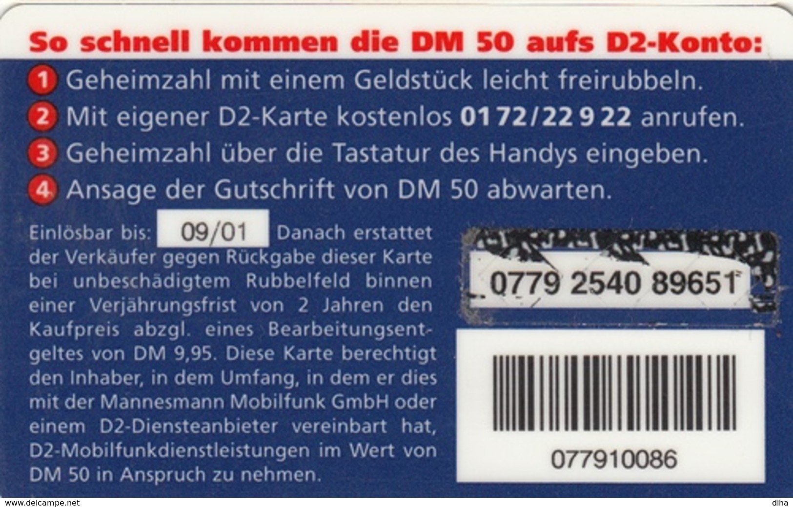 T273 - Germany, Prepaid, D2 Call Now, V8.3, 08/99, 50 DM, Used, 2 Scans - [2] Prepaid