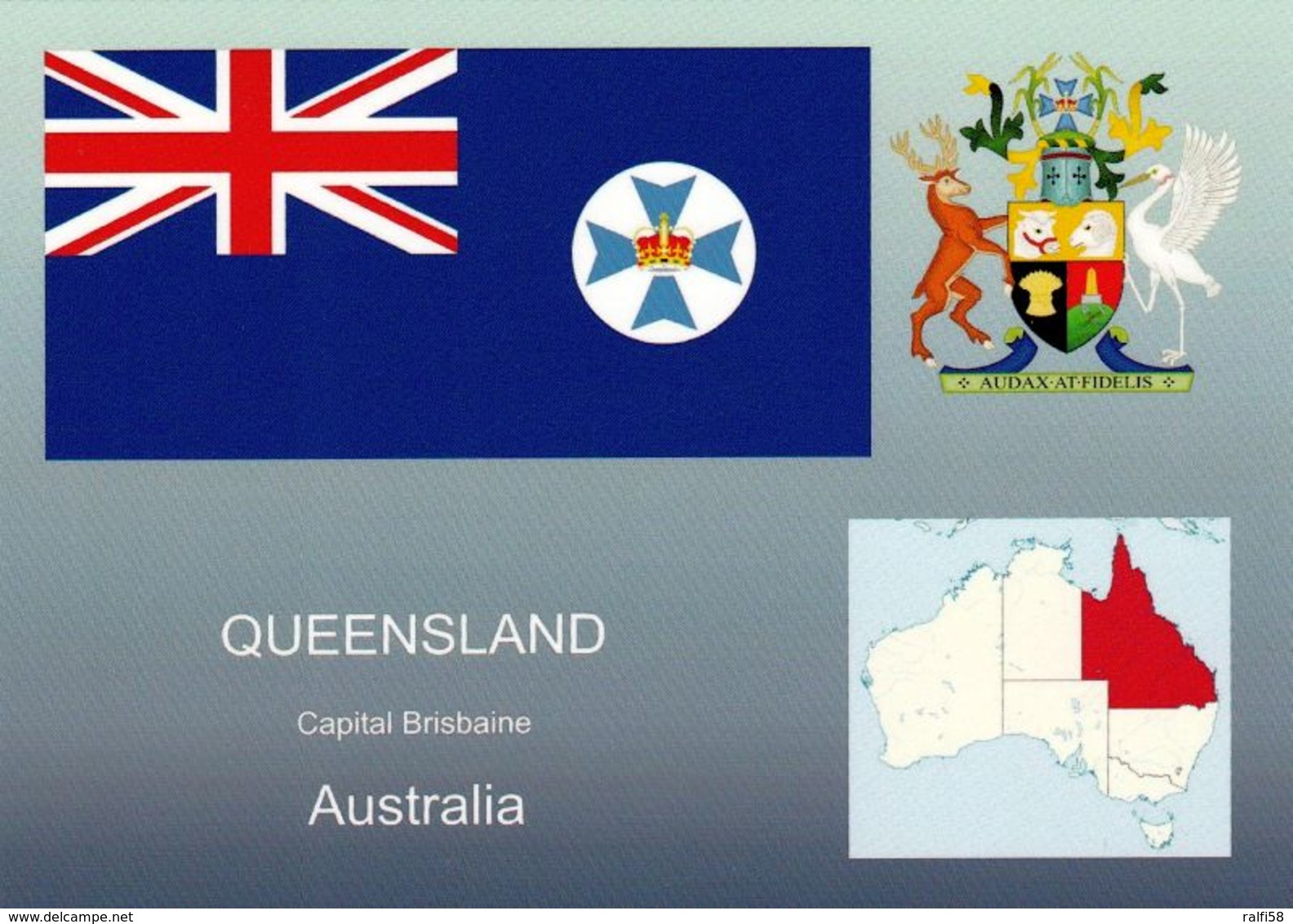 1 AK Queensland * Die Karte Zeigt Die Flagge, Das Wappen Und Die Position Von Queensland In Australien * - Sonstige & Ohne Zuordnung