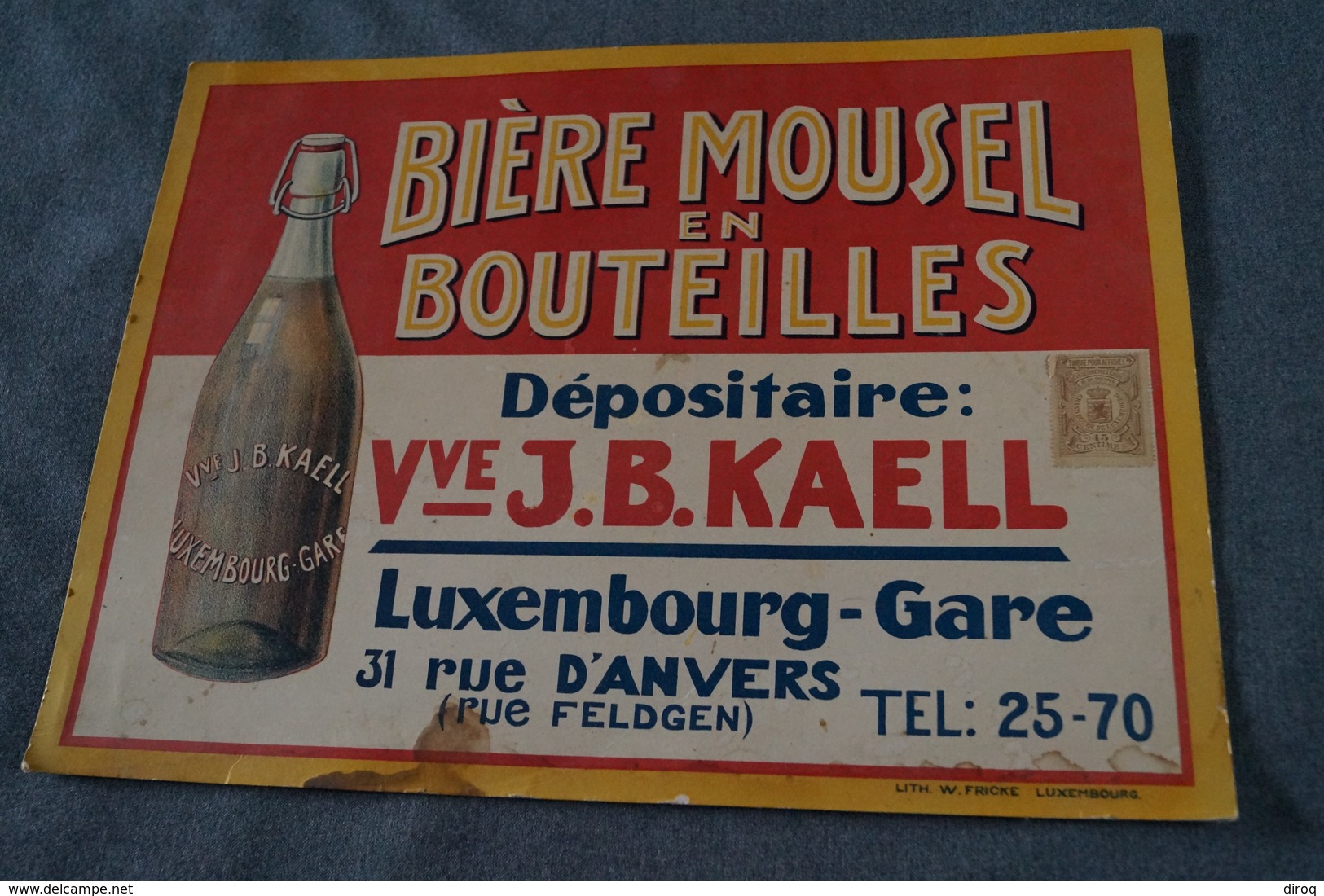 RARE,Ancienne Publicité Originale,Bière Mousel,Veuve J.B.Kaell,Luxembourg,carton Pub. 42 Cm. Sur 32 Cm. - Alcools