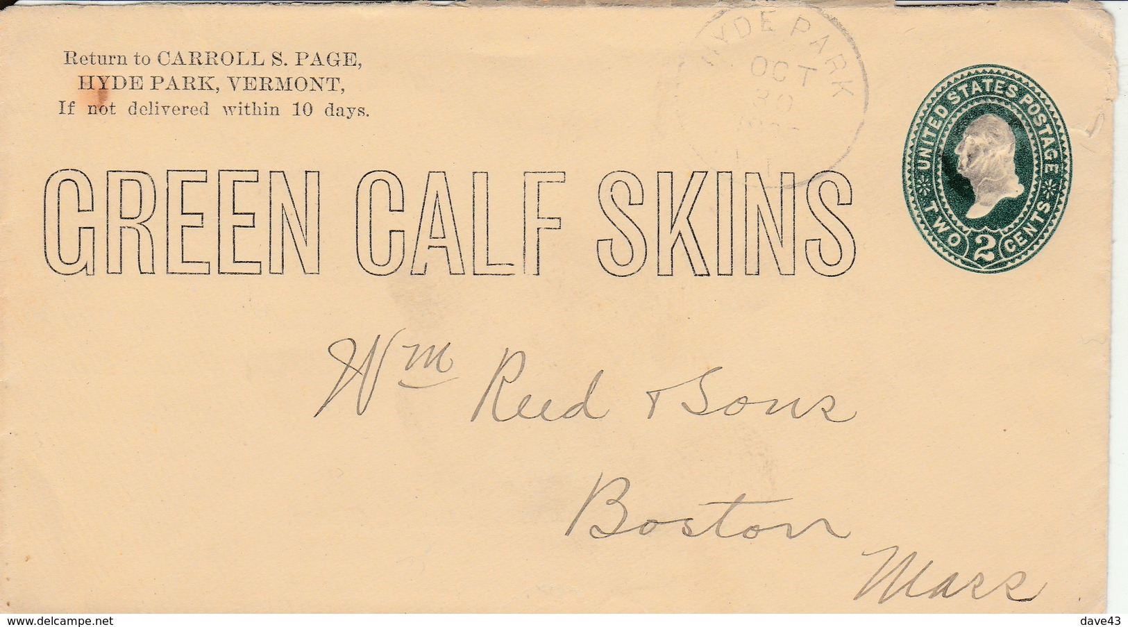 2c Carroll S Page Cover  Green Calf Skins To Boston Advertising On Back - ...-1900