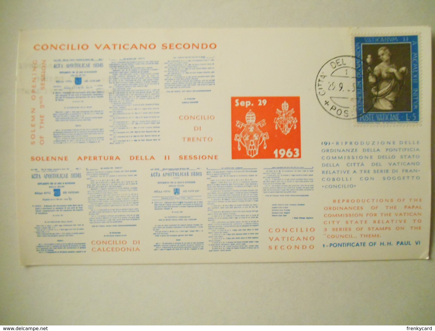 Vaticano Cartoncino Concilio Vaticano Secondo 1963 - Variétés & Curiosités