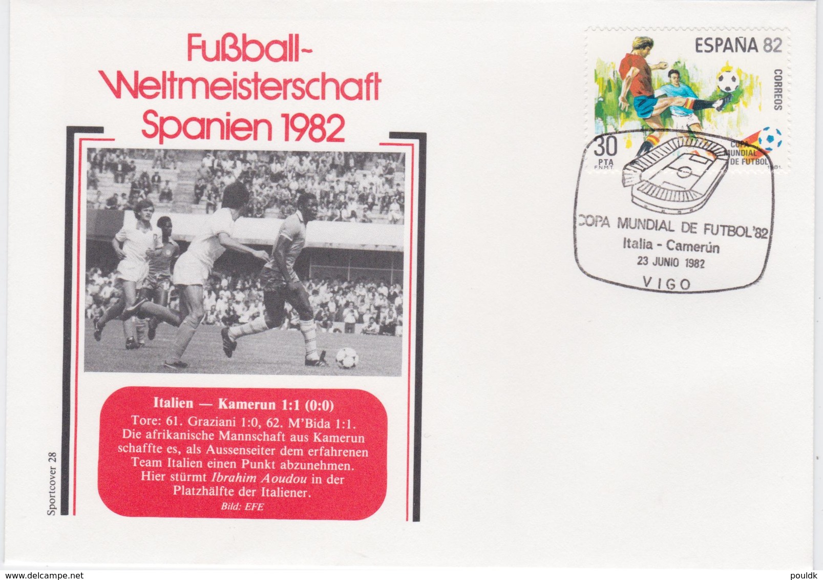 Spain Cover 1982 FIFA World Cup Football In Spain -  Vigo Italy-Cameroon 1:1 (G98-43) - 1982 – Espagne