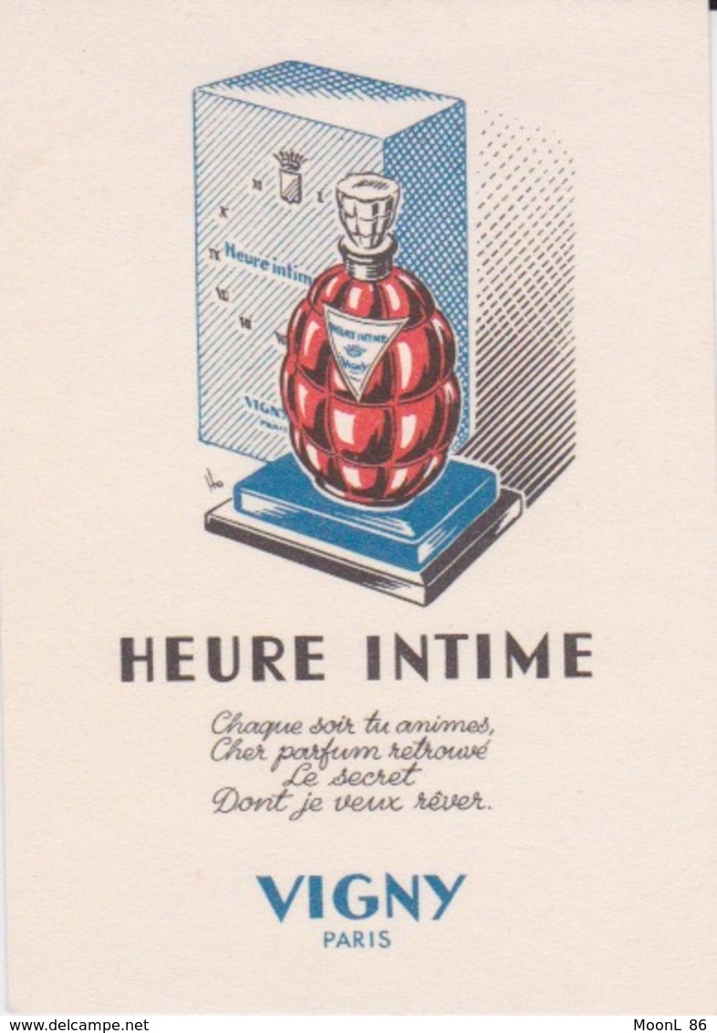 PARFUM -CARTE PARFUMEE - HEURE INTIME DE VIGNY PARIS - PERFUME VINTAGE CARD - Anciennes (jusque 1960)