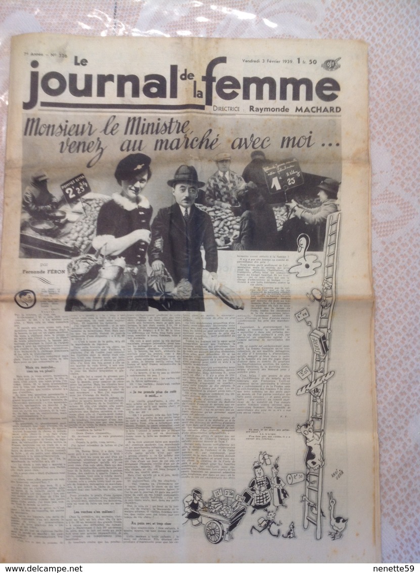 RARE !!!  LE JOURNAL DE LA FEMME N° 326 Du Vendredi 3 Février 1939 ( Monsieur Le Ministre Venez Au Marché Avec Moi ) - Autres & Non Classés