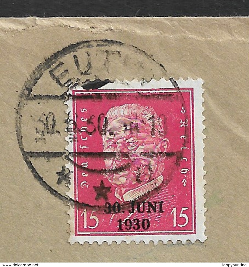 1930 - Dt.Reich - 15Pf (Mi.445) FDC  - ERSTTAG 30.6.1930 BRIEF EUTIN N.HAMBURG - Ende Besetzung Rhein Ruhrgebiets - Briefe U. Dokumente