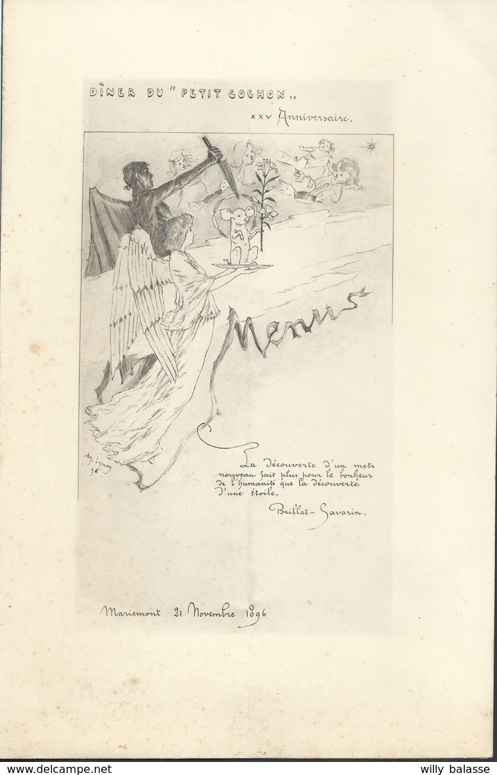 Menu Daté De Mariemont 1896 "Dîner Du Petit Cochon" - Menus