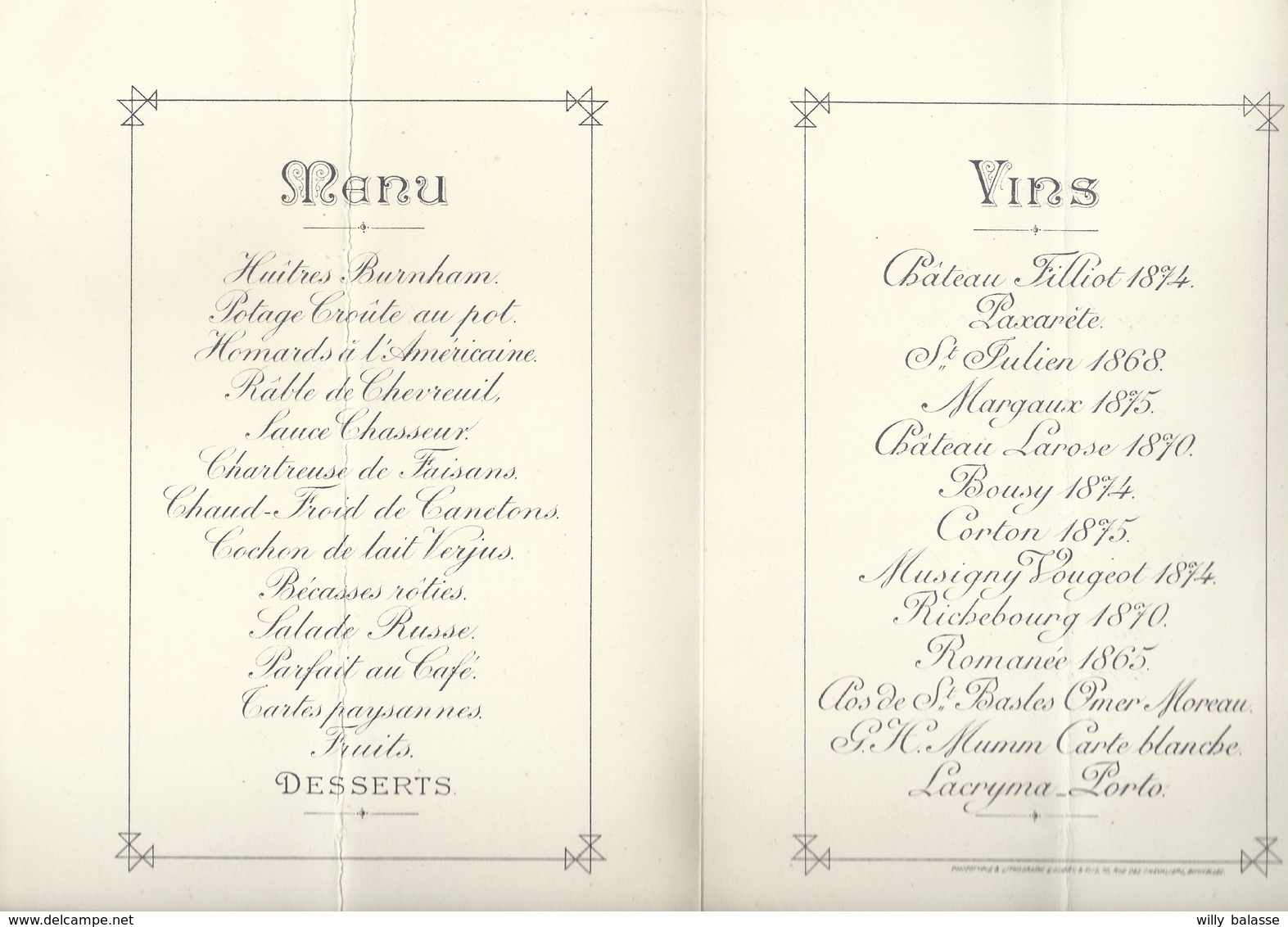 Menu Daté De Mariemont 1896 "Dîner Du Petit Cochon" - Menus