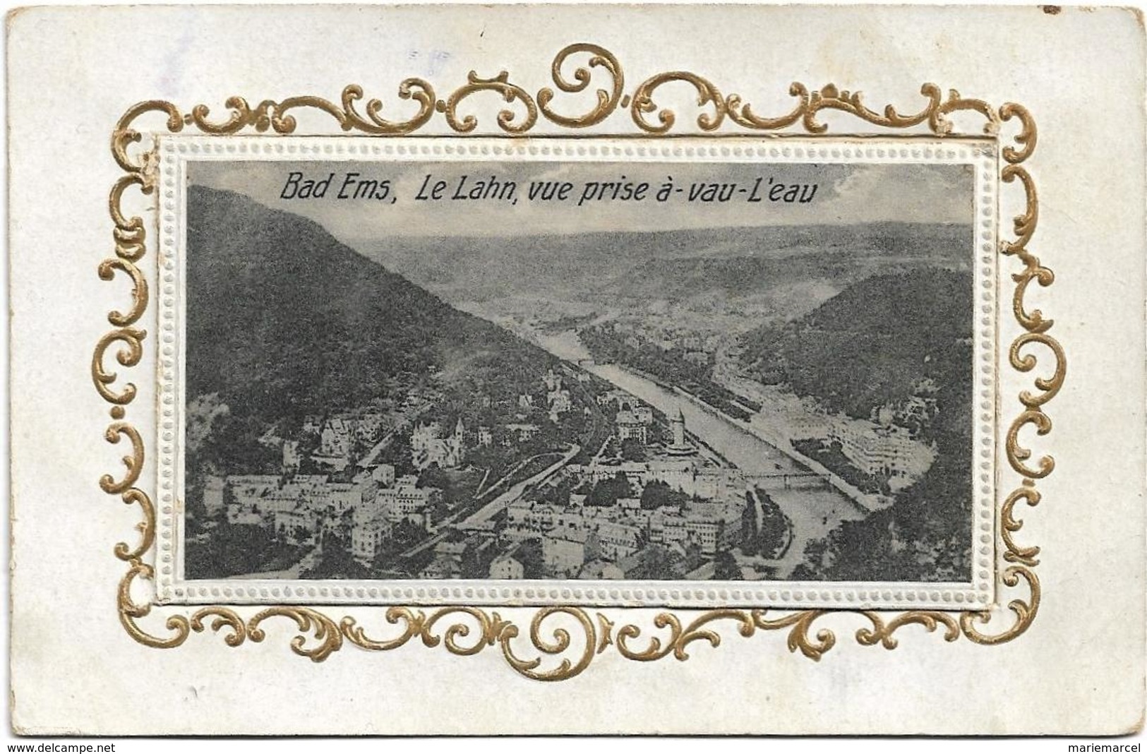 ALLEMAGNE - CARTE A SYSTEME (Complet)- BAD EMS LE LAHN VUE PRISE A VAU L'EAU -Dessin Or Autour Du Cliché - Bad Ems