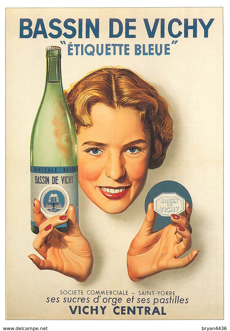 VICHY 6 BASSIN DE VICHY - BOUTEILLE ETIQUETTE BLEUE - "VICHY CENTRAL" -CPSM Rare édition FORNEY.- TB*** - Publicité