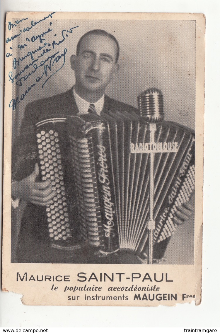 Artiste - Accordéon - Maurice Saint-paul - Carte Dédicacée - Maugein - Bas De La Carte Abimé - Musik Und Musikanten