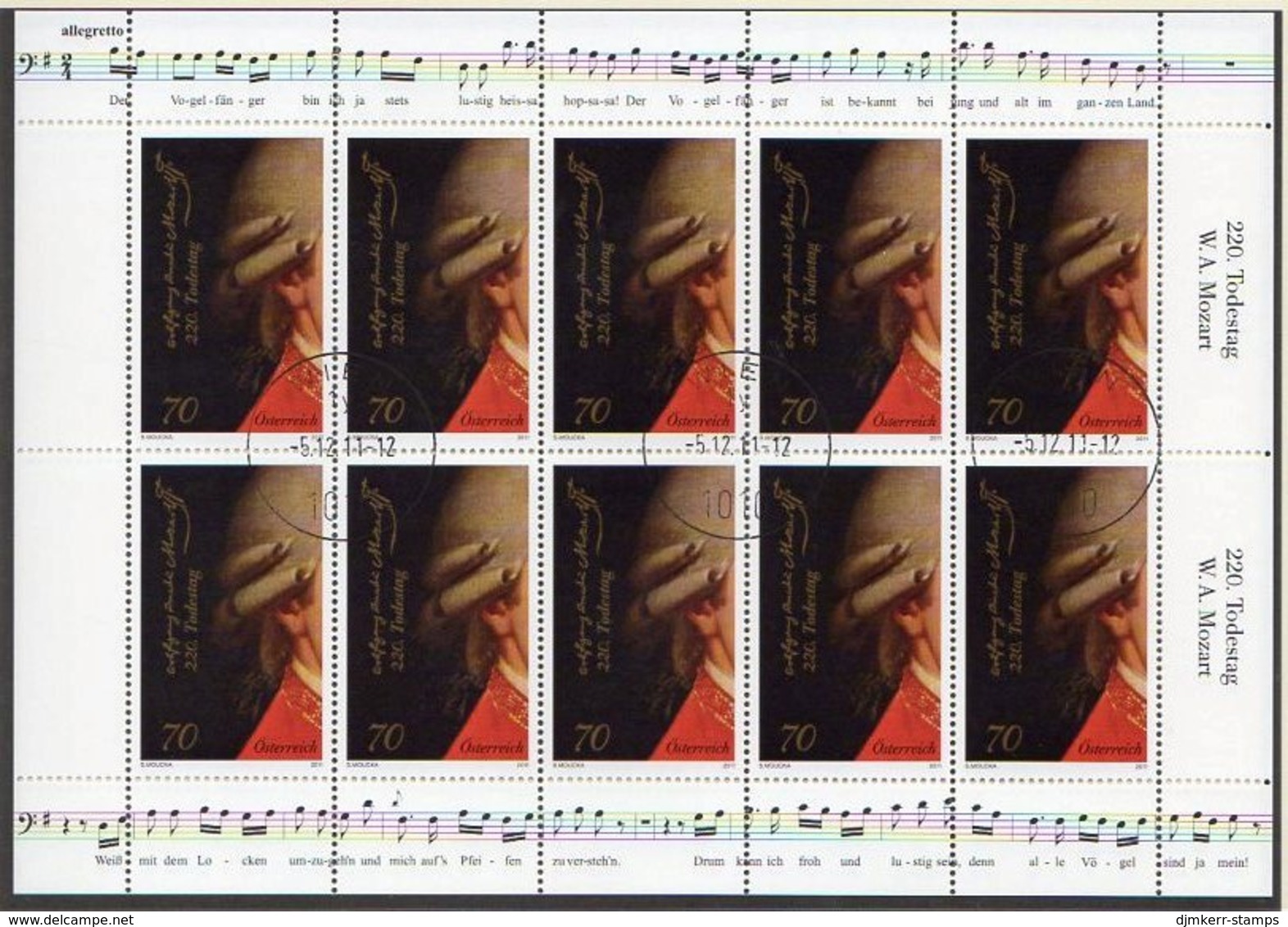 AUSTRIA 2011 Death Of Mozart Sheetlet, Cancelled.  Michel 2970 Kb - Blocs & Feuillets