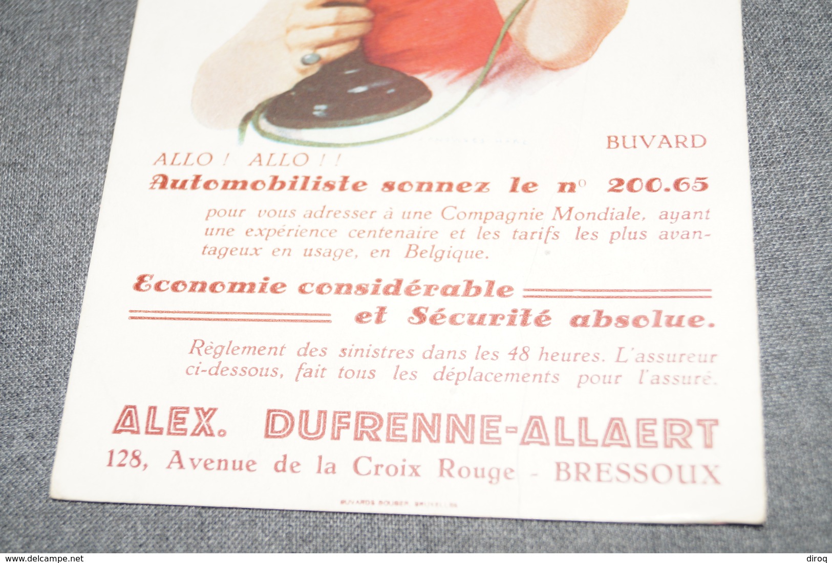 Ancien Buvard,assureur Alex Dufrenne - Allaert à Bressoux, Collection,20 Cm. Sur 12 Cm. - Autres & Non Classés