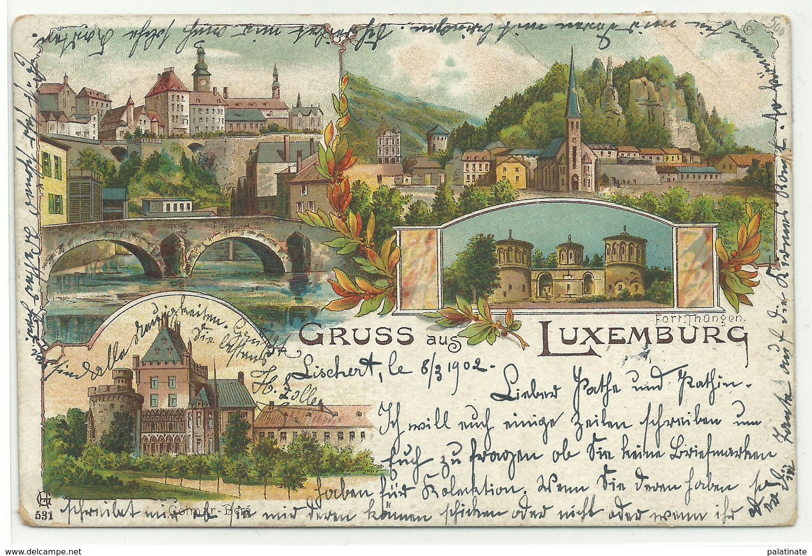 Luxembourg 4 Bilder Litho 1902 Stempel ARLON - Luxemburg - Stadt