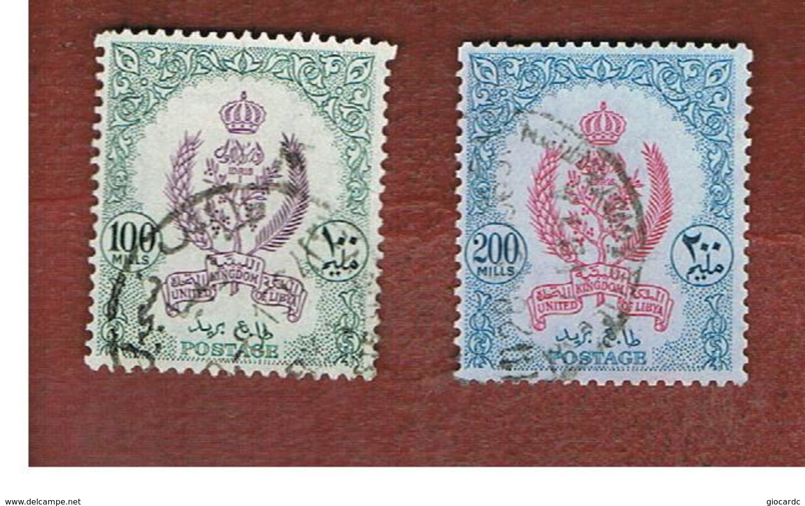 LIBIA  (LIBYA) -   SG 254.255   -  1960 COAT OF ARMS (ON COLOURED PAPER)      -  USED° - Libia