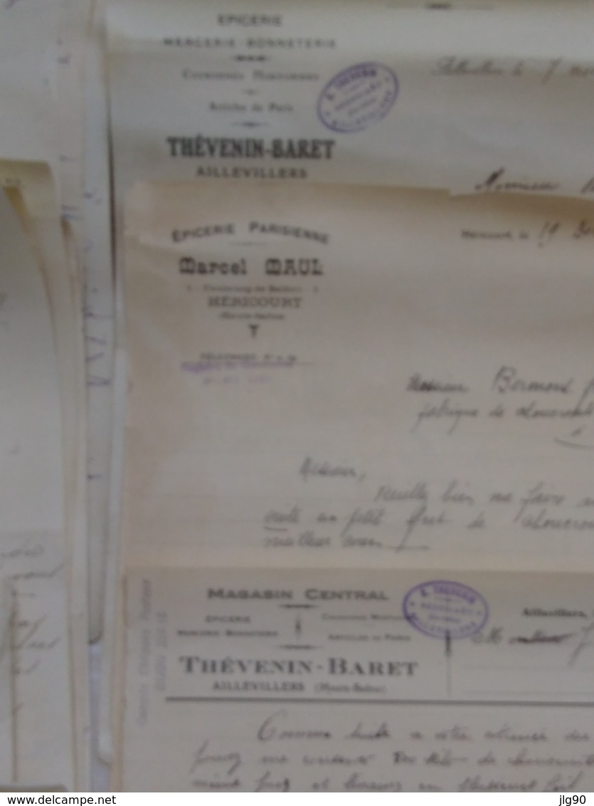 Lot 0,280kg ~ 60 documents commerciaux, factures 1927-28, F-Comté, Paris (Renault),Allemagne, Vosges