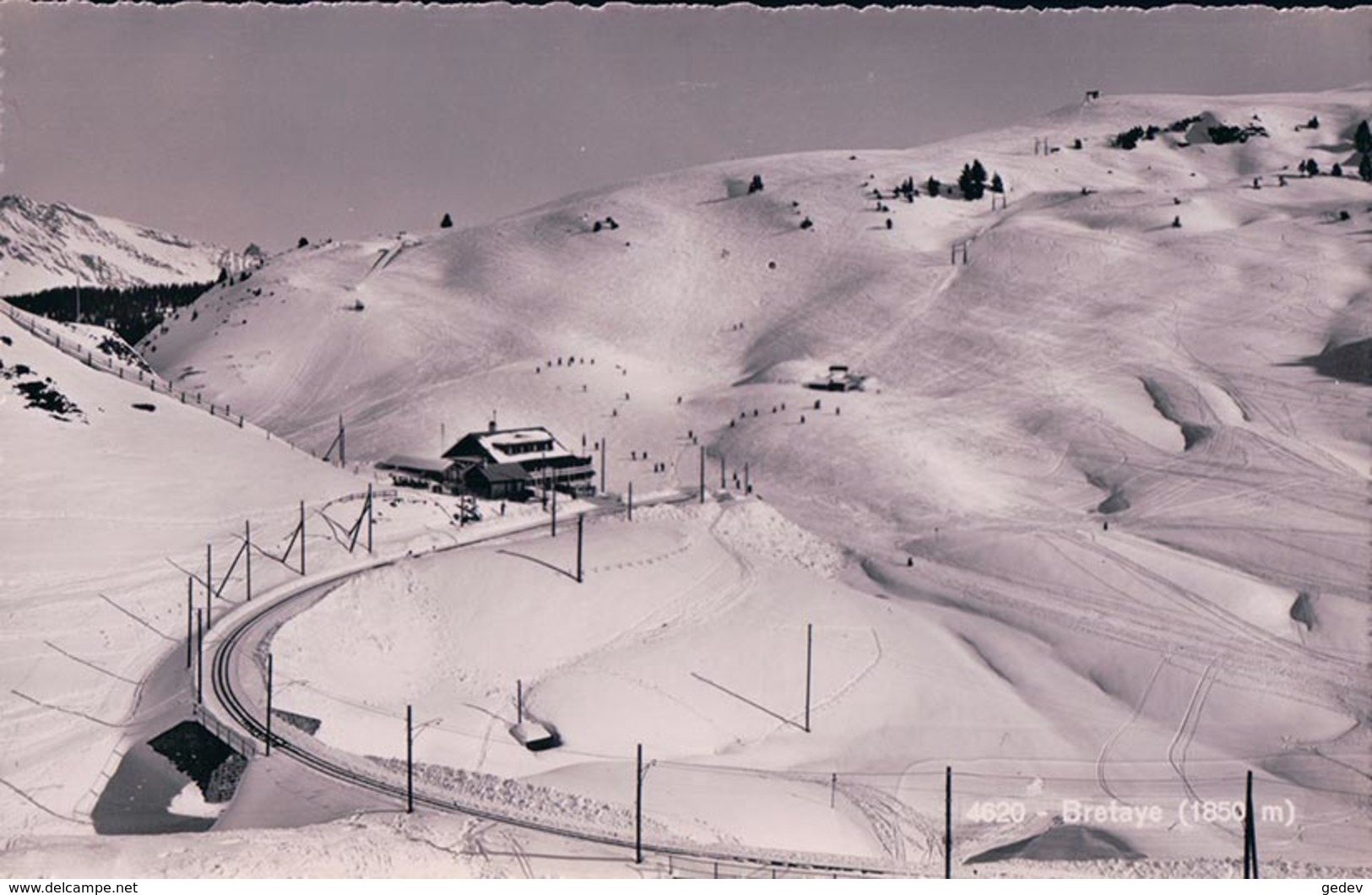 Bretaye VD Sous La Neige, Chemin De Fer Et Skieurs, Tampon Hôtel Terminus Mme De Gottrau (4620) - Autres & Non Classés