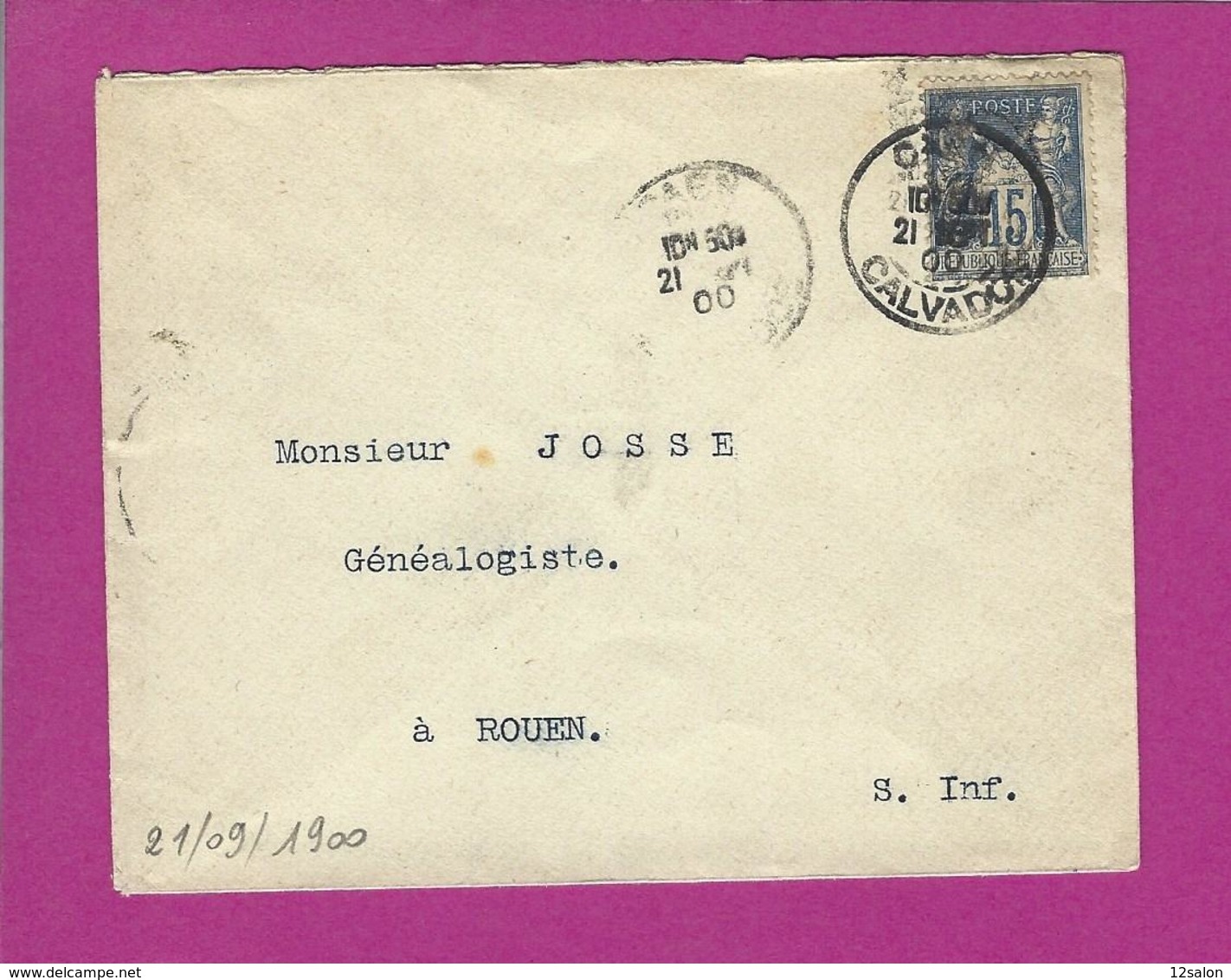 FRANCE Lettre Type SAGE De CAEN 1900 - 1877-1920: Semi Modern Period