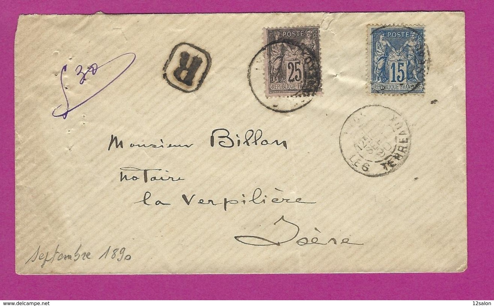 FRANCE Lettre Recommandé  Type SAGE De LYON 1990 - 1877-1920: Semi Modern Period