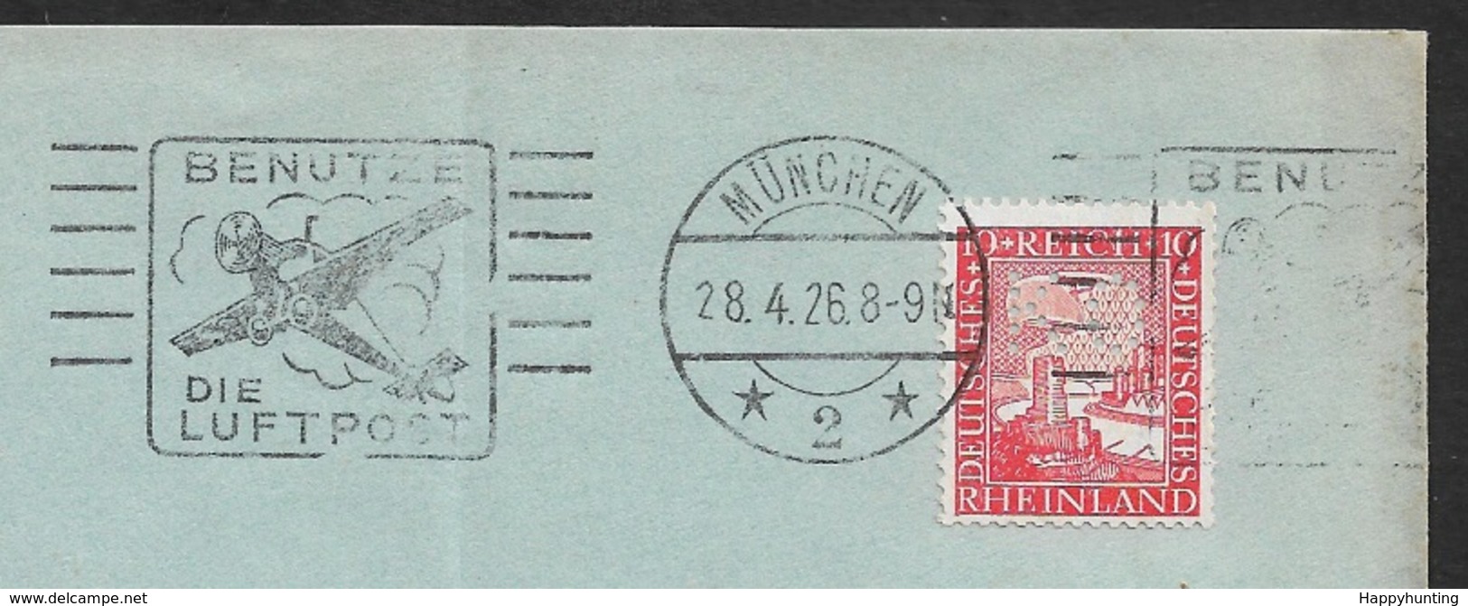 1926 - EF Fernbrief 15Pfg (Mi.373) 28.4.26 SonderStpl. BENUTZTE DIE LUFTPOST (Abb.FLugzeug)  - Lochung Perfin K.O - Briefe U. Dokumente