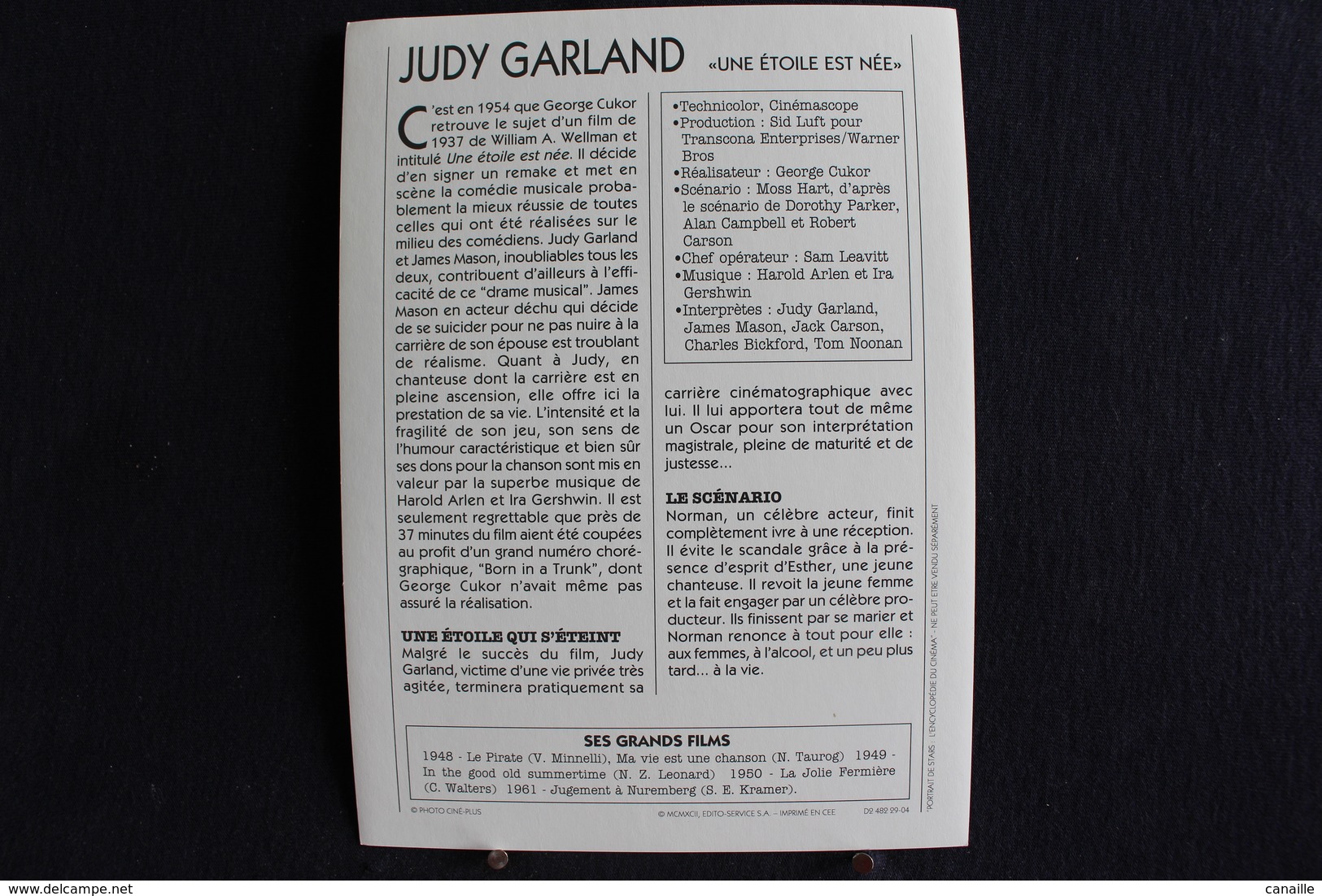 Sp-Actrice/américaine-1954,Judy Garland, Née En 1922 à Grand Rapids (Minnesota) Et Morte En 1969 à Londres (Royaume-Uni) - Acteurs