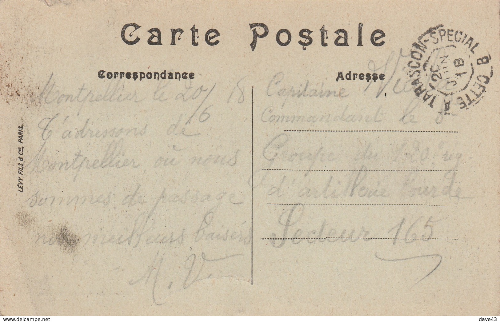 1918 Levy Card Le Gorges  Special Military CDS - Montpellier