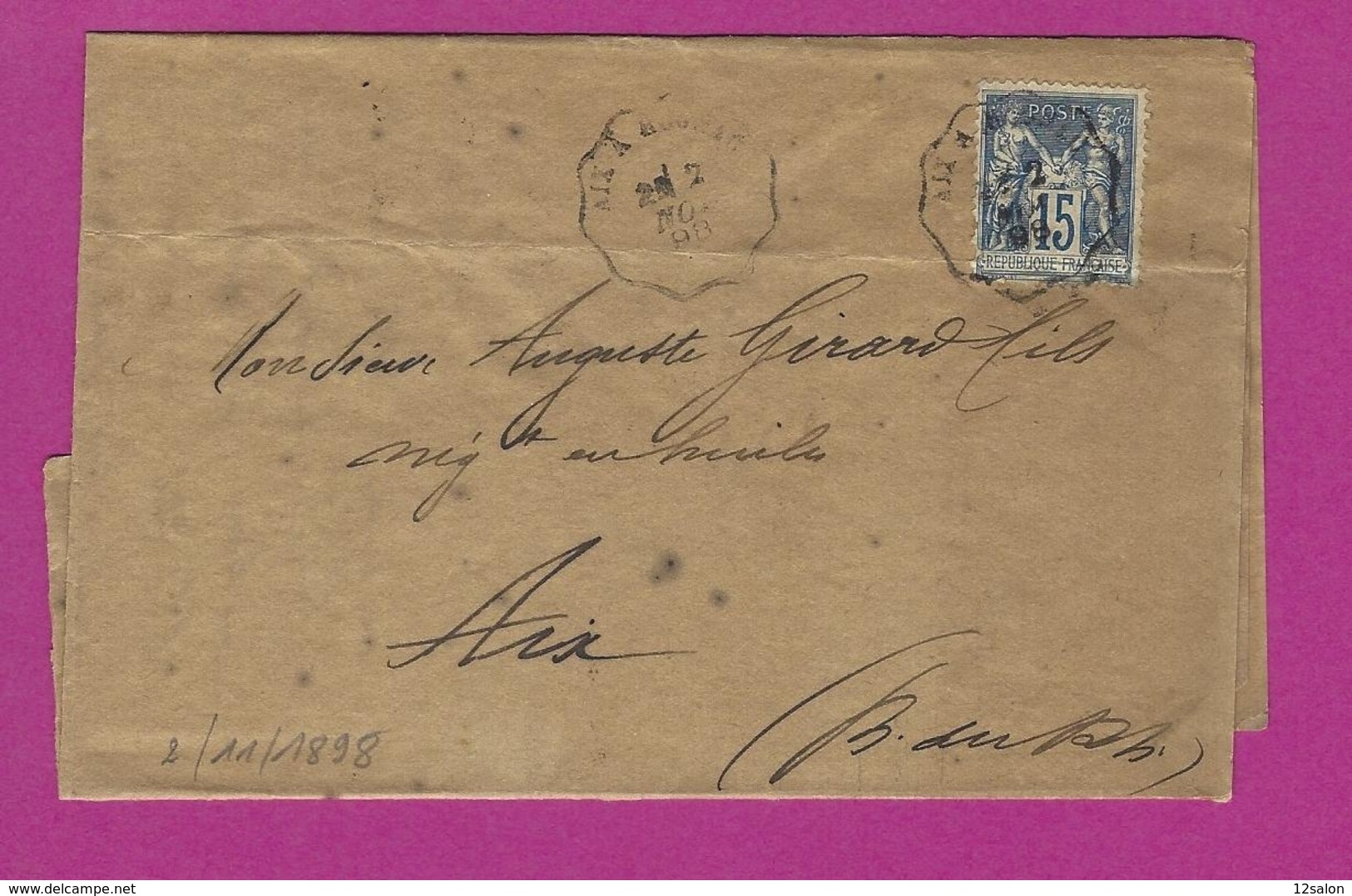 FRANCE Lettre Type SAGE De AIX A ROGNAC 1898 - 1877-1920: Semi Modern Period