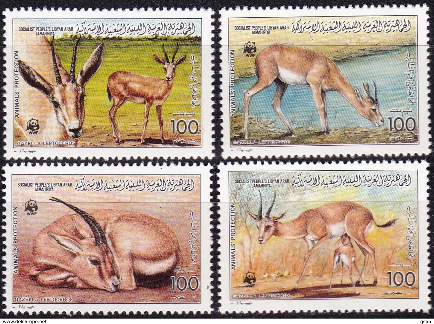 Lybien, 1987, 1753/56,  WWF. Weltweiter Naturschutz: Gazelle,  Global Nature Conservation: Gazelle, MNH ** - Libya