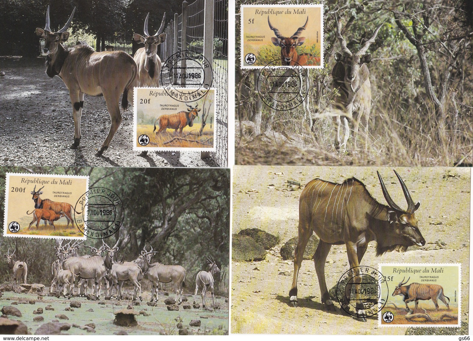 Mali,  1986, 1078/81,  WWF. Natur- Und Umweltschutz: Waldelen, Worldwide Nature Conservation: Waldelen, Max Cards - Mali (1959-...)