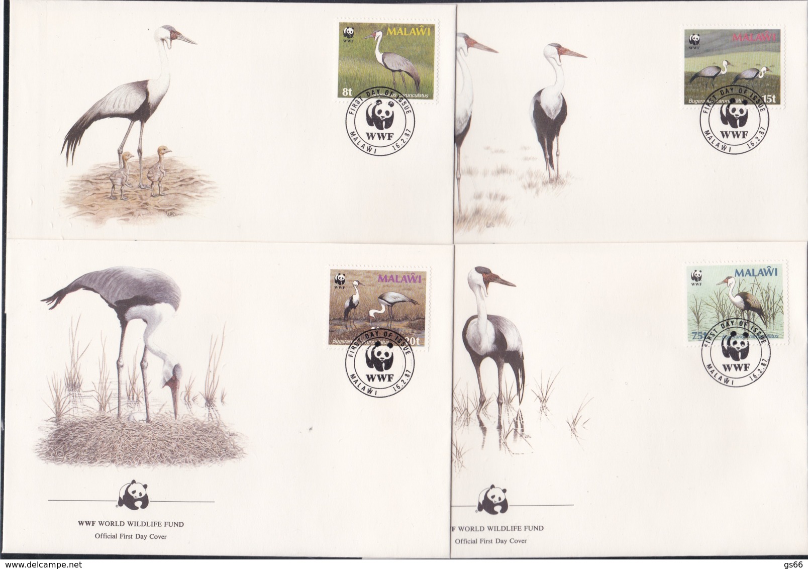 Malawi, 1986, 477/80,  WWF. Weltweiter Naturschutz: Kranich,  Worldwide Nature Conservation: Crane, FDC - Malawi (1964-...)