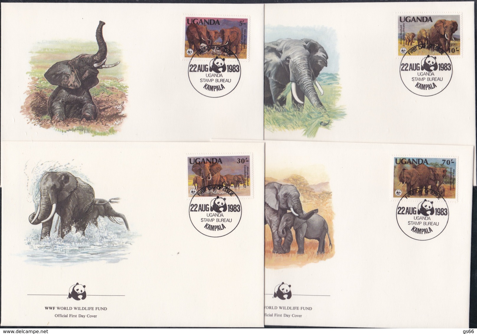 Uganda, 1983, 361/64 A,  WWF.  Weltweiter Naturschutz:  Elefant, Worldwide Nature Conservation: African Elephant.FDC - Uganda (1962-...)