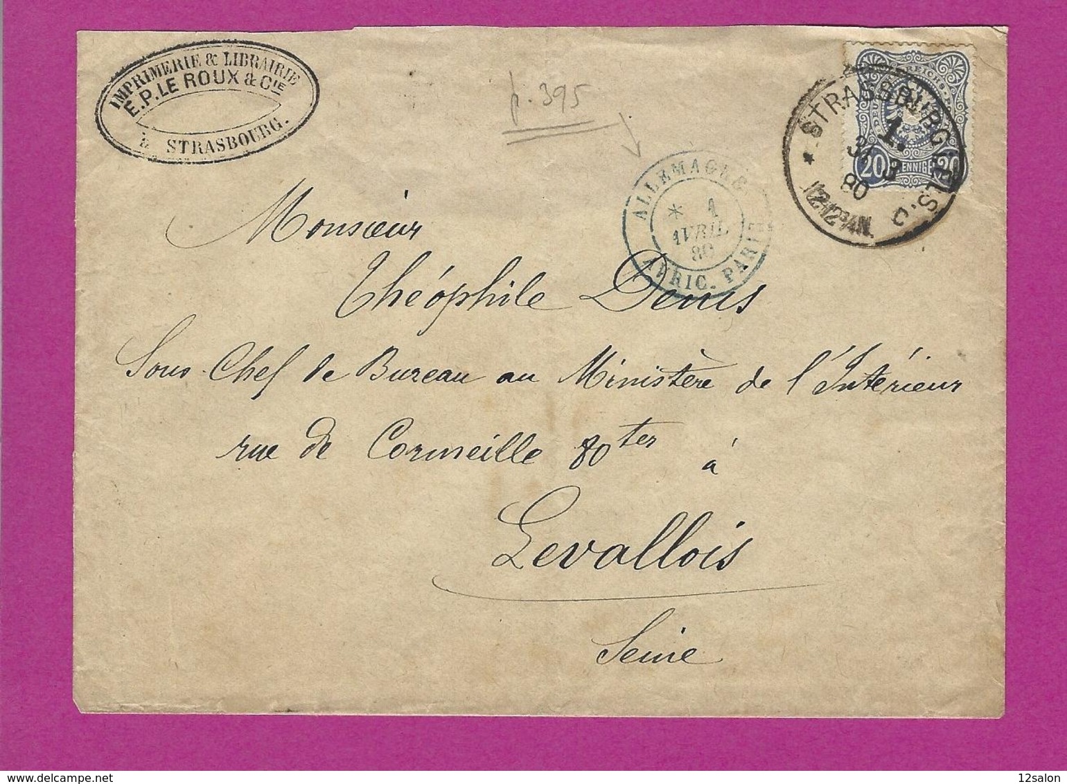 FRANCE STRASBOURG 1880 - Cartas & Documentos