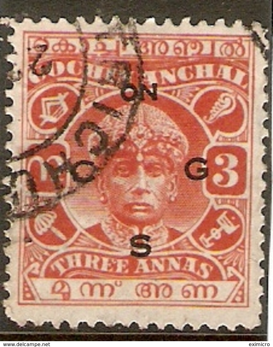 INDIA - COCHIN 1942 - 1943 OFFICIAL 3a SG O56d  FINE USED Cat £11 - Cochin