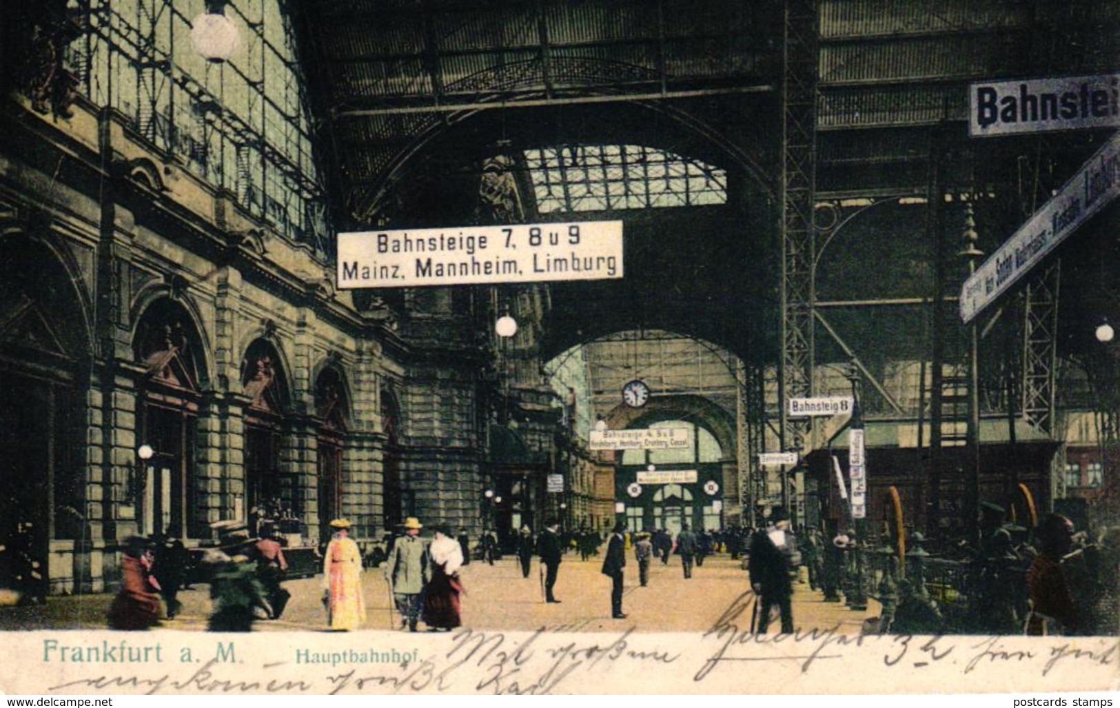 Frankfurt Am Main, Hauptbahnhof, Innenansicht Mit Schild Mainz,Mannheim, Limburg, 1905 - Frankfurt A. Main