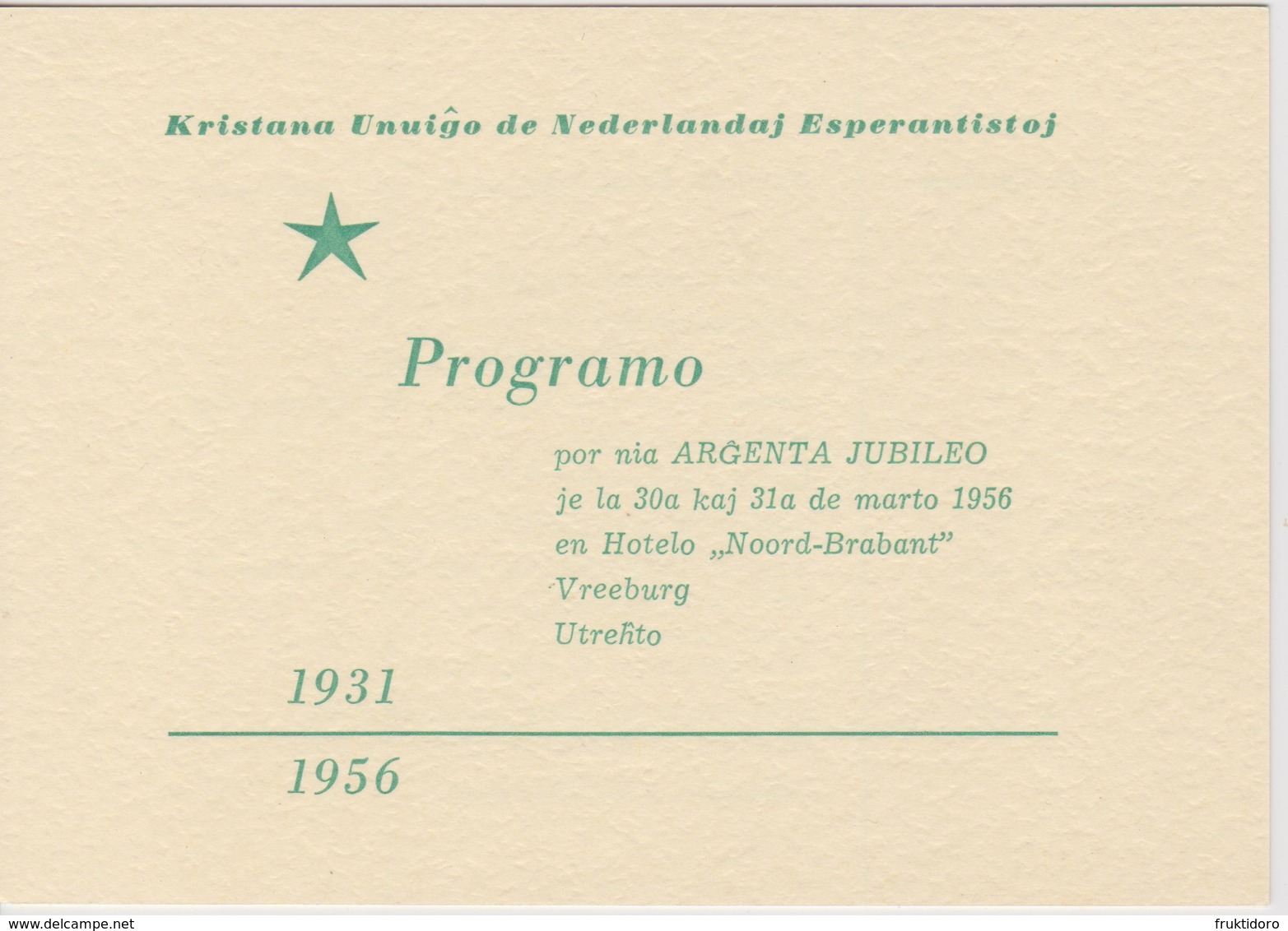 AKEO Card With The Programme Of The Silver Jubilee Christian Esperanto Speakers In Holland 1956 - Kristanaj Esperantisto - Esperanto