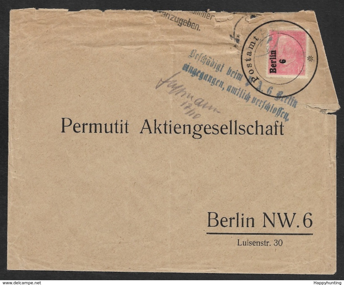 1929 - Dt.Reich 8Pf EF(Mi.414) - Stempel BESCHÄDIGT BEIM P.A 6 BERLIN / EINGEGANGEN AMTLICH VERSCHLOSSEN - Selten - Briefe U. Dokumente