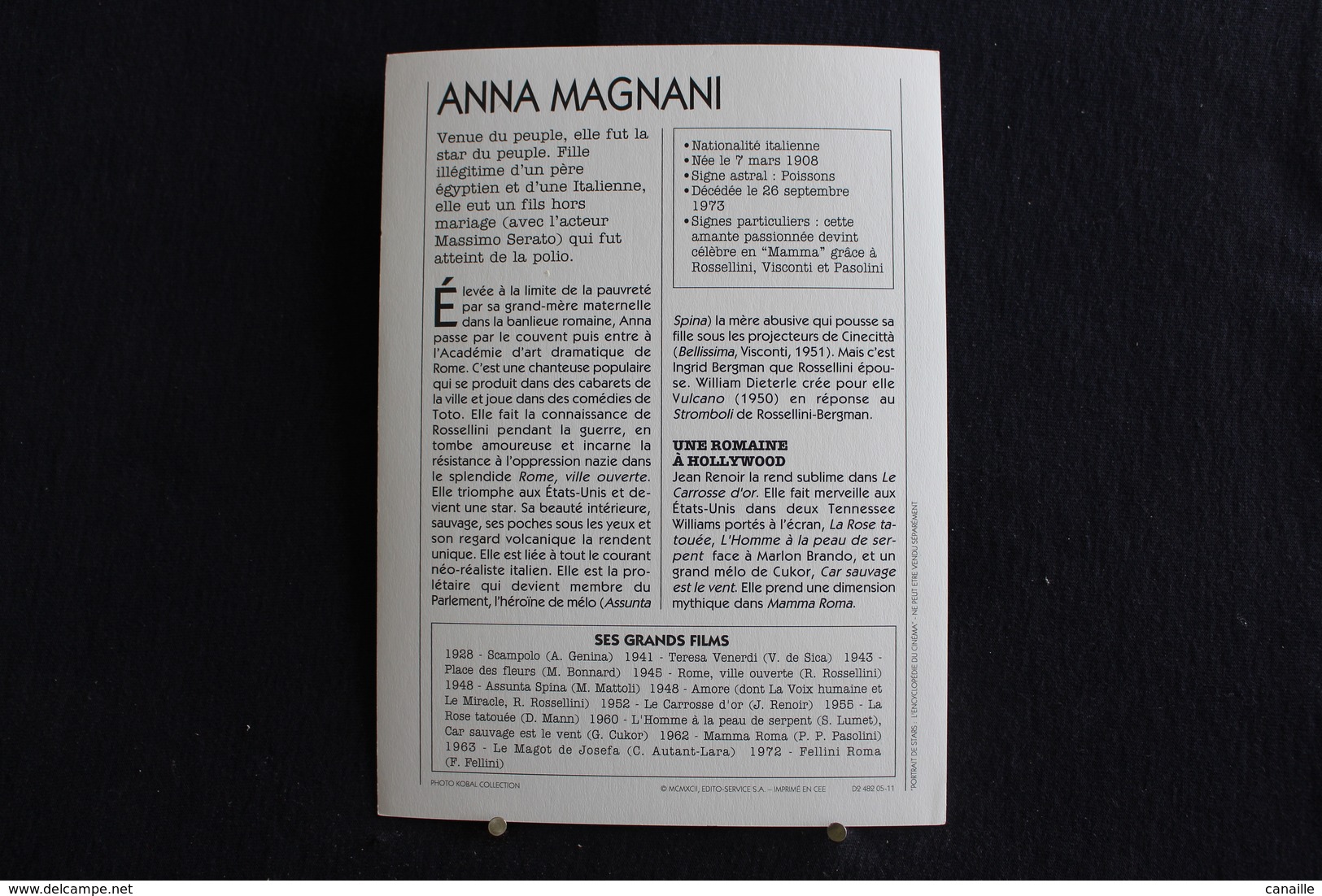 Sp-Actrice, Italienne, 1960 - Anna Magnani, Néeen 1908 à Rome Morte En 1973 Dans La Même Ville . - Acteurs