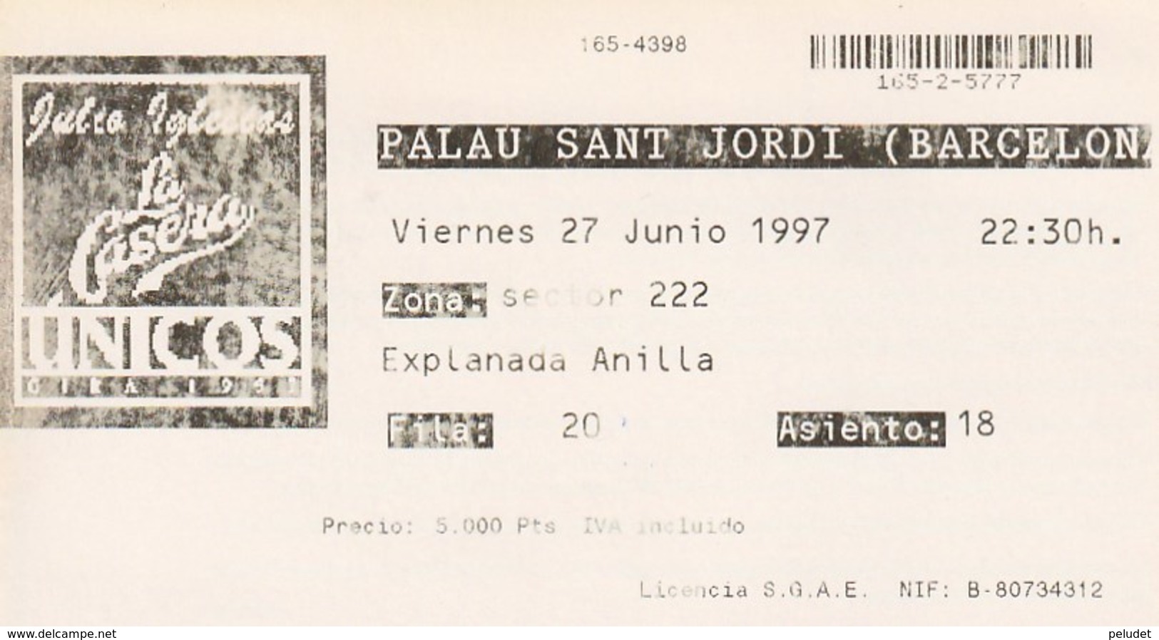 JULIO  IGLESIAS - UNICOS - GIRA 1997 - PALAU SANT JORDI - BARCELONA 27 06 1997 - Toegangskaarten