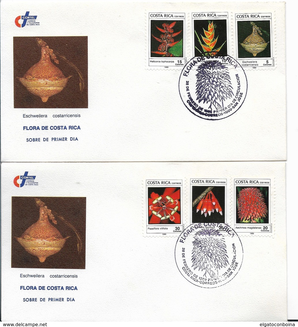 COSTA RICA 1989 FLOWERS FLORA 6 VALUES O 2 FIRST DAY COVERS SPECIAL POSTMARK - Costa Rica