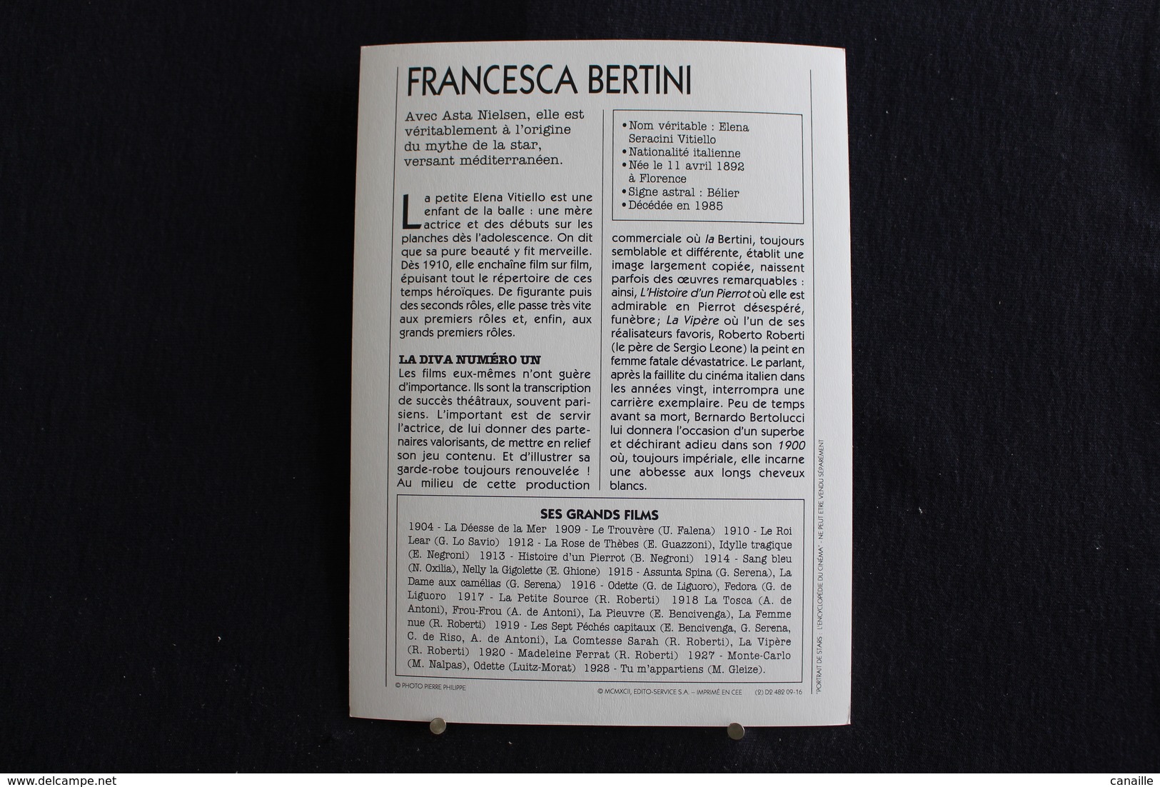 Sp-Actrice, Italienne - 1915 - Francesca Bertini (Florence,1892 - Rome,1985)  Actrice Cinématographique Du Cinéma Muet. - Acteurs