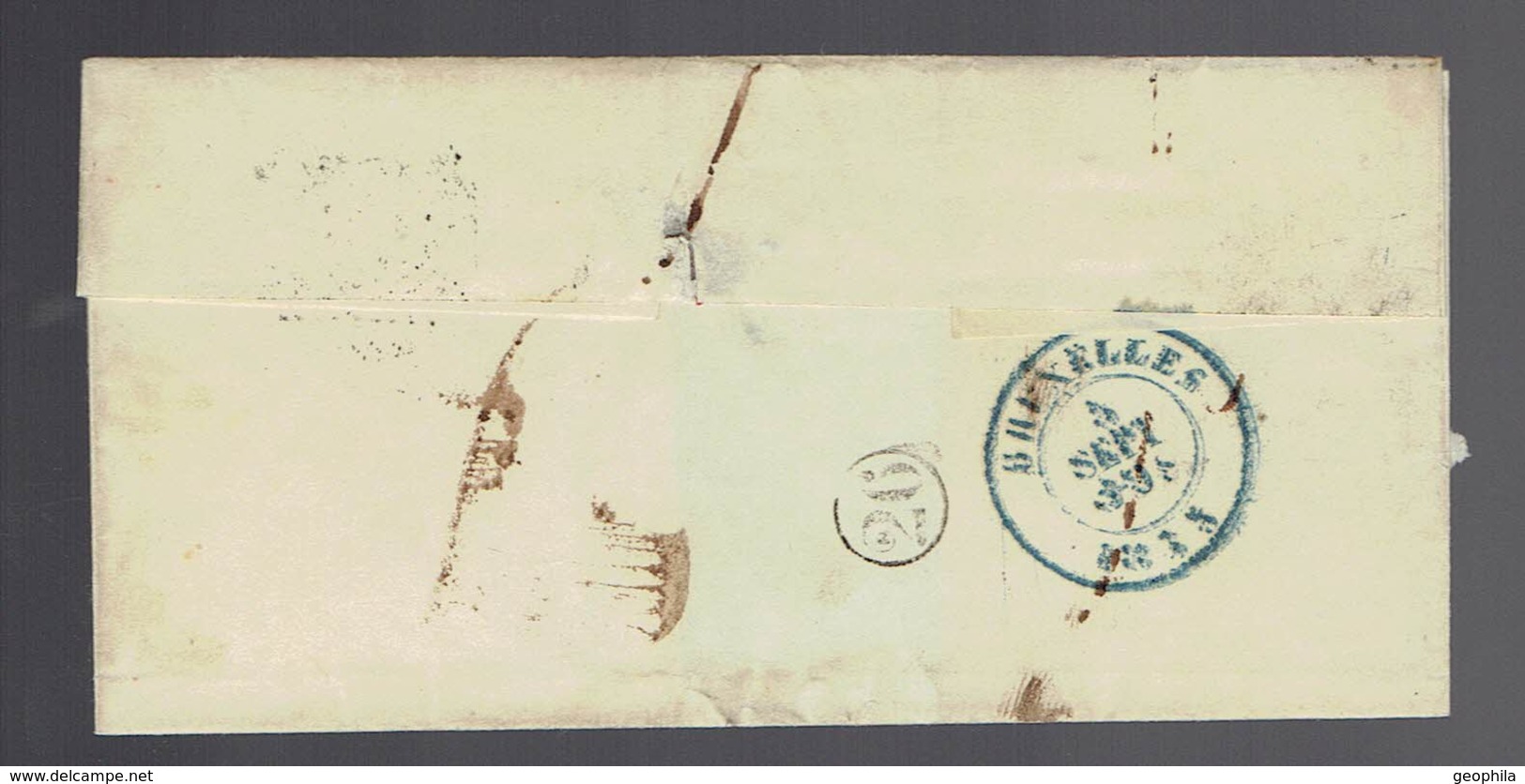 Médaillon 10c / Lsc Obl à Barres La Louvière 5 Sept 1855 Vers Bruxelles Taxée " 2 " - 1849-1865 Medaillons (Varia)