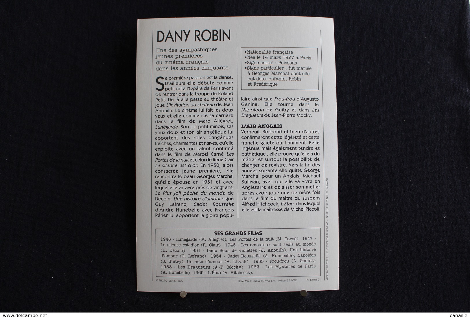 Sp-Actrice,Française - 1950 -  Dany Robin, Née Le 14 Avril 1927 à Clamart Et Morte Le 25 Mai 1995 à Paris - Acteurs