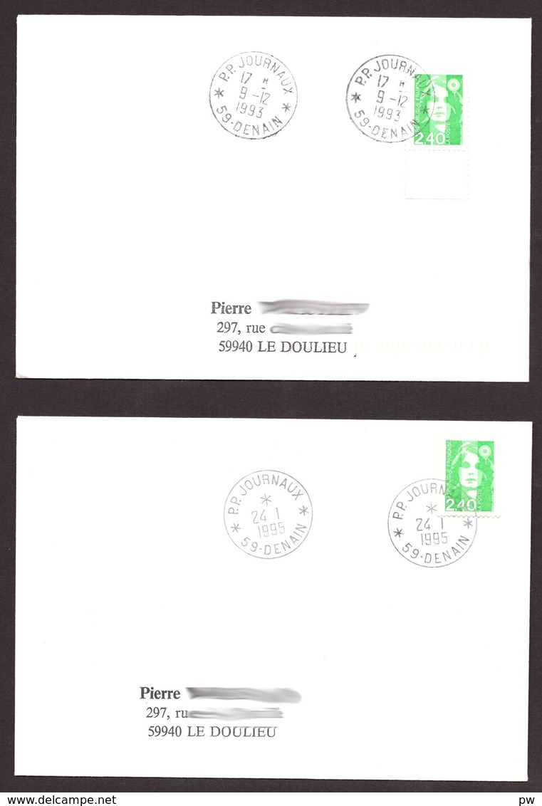 FRANCE '59 DENAIN P.P. JOURNAUX' 1993/95  2 OBLITERATIONS - 1961-....