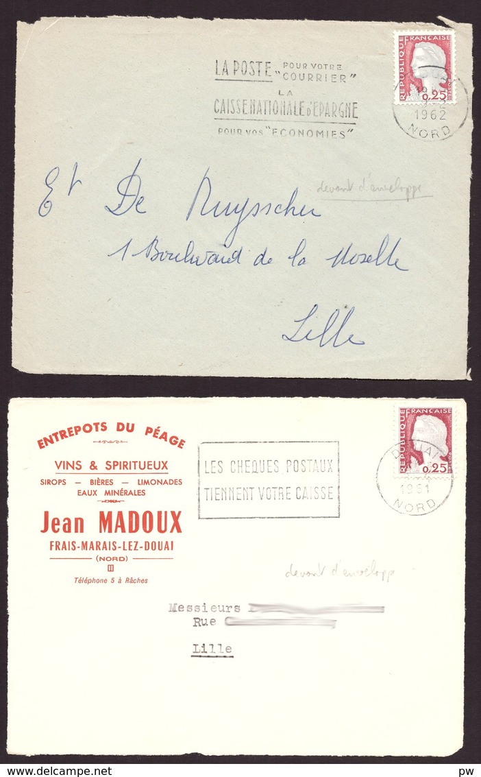 FRANCE '59 DOUAI' 1961/62  2 OBLITERATIONS - 1961-....