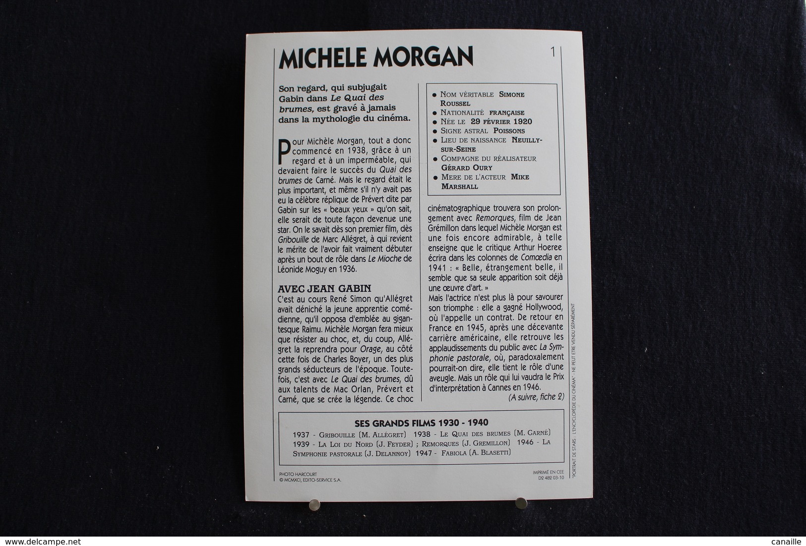 Sp-Actrice,Française-1960 -  Michèle Morgan, Née En 1920 à Neuilly-sur-Seine -  Morte En 2016 Dans La Même Ville. - Actors