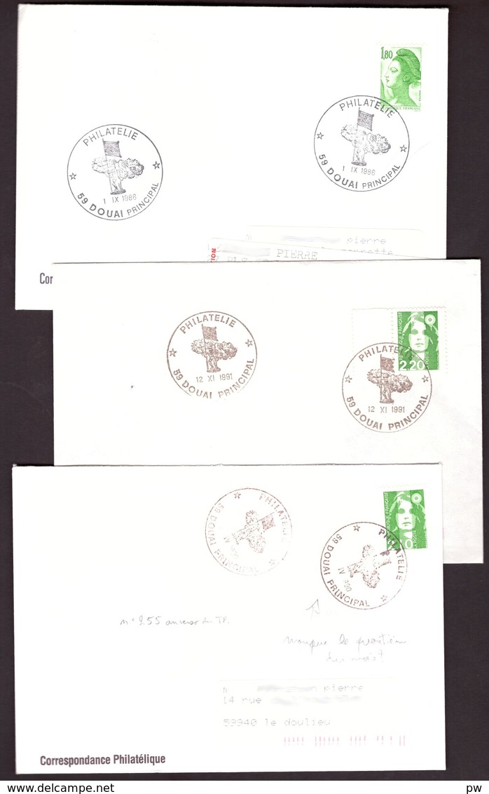 FRANCE '59 DOUAI PRINCIPAL PHILATELIE' 1986/91  3 OBLITERATIONS - 1961-....